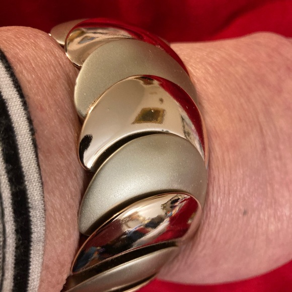 CUFF BRACELET, SHINY GOLDTONE + BRUSHED SILVERTONE - Picture 4 of 11